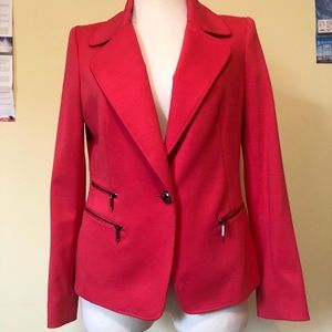Anne Klein blazer, suit jacket, cherry tomato hot pink/red, size 10